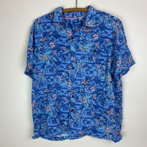 Caribbean Joe Blue Men Palm Tree Hawaiian Tropical Button Up Camp Shirt Size XXL